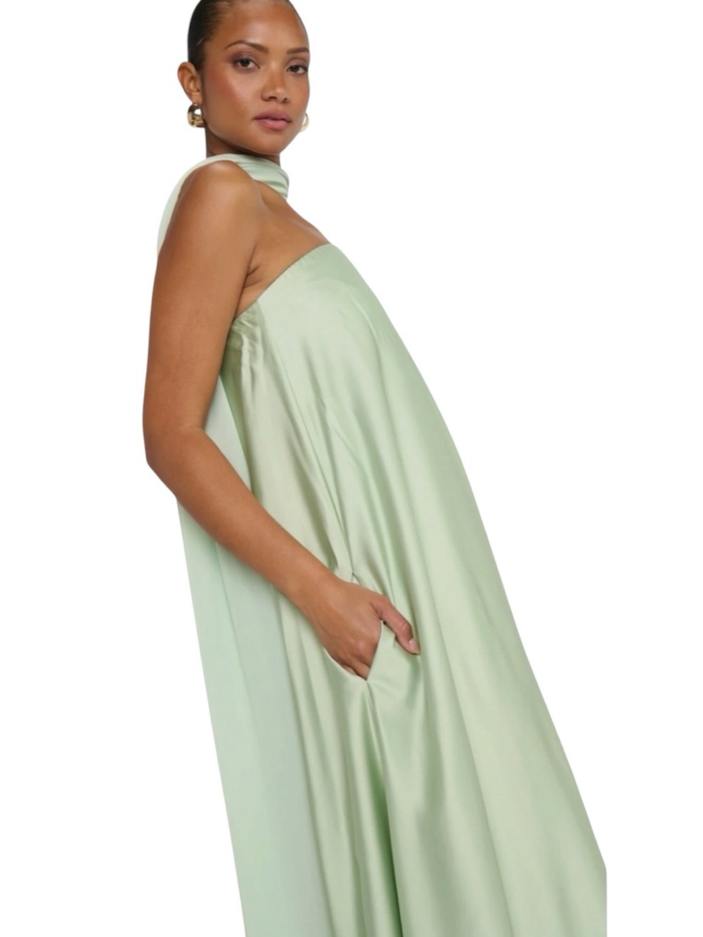 Show Me Your Mumu Tinsley Tube Dress Womens Large Pistachio Luxe Satin Side Zip - Picture 12 of 13